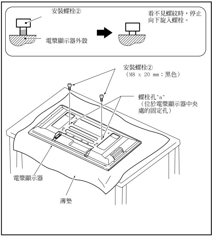 PIONEER PDK-TS24 - 將電漿顯示器放平,再將兩只安裝螺栓 (2) (M8 x 20 mm: 黑色) 插入並固定在電漿顯示器外殼中央處的螺栓孔 "a" 上。 - 1