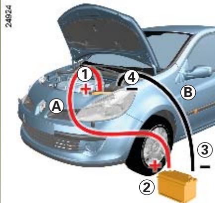 RENAULT CLIO 3 PHASE 1 - Démarrage avec la batterie d'un autre vehicule - 1