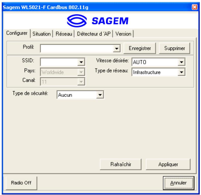 SAGEM WL5021F PCMCIA CARD - Lancer l'utilitaire de gestion du réseau sans fil - 2