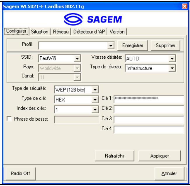 SAGEM WL5021F PCMCIA CARD - Génération des clés WEP à partir d'une « phrase de passe - 2