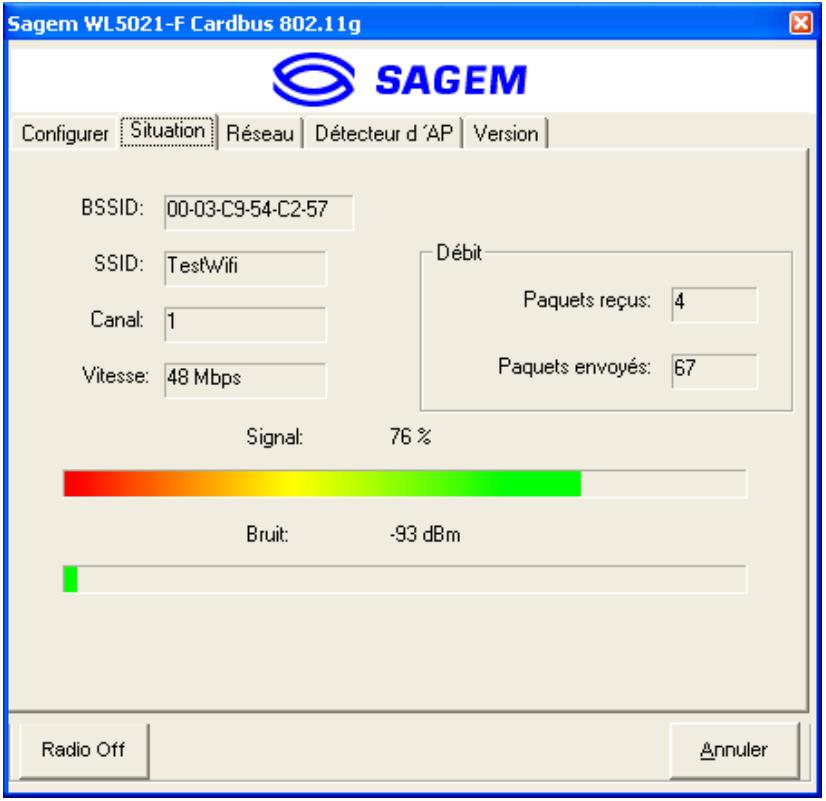 SAGEM WL5021F PCMCIA CARD - Champ état du menu configuration de l'utilitaire - 1