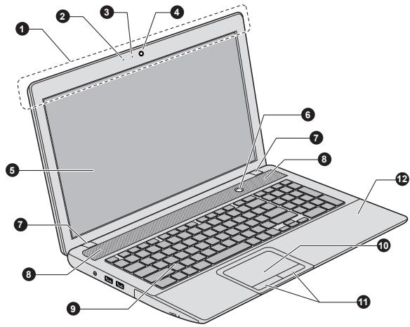 TOSHIBA SATELLITE - Illustration 2-6 Vue avant de l'ordinateur, écran ouvert - 1