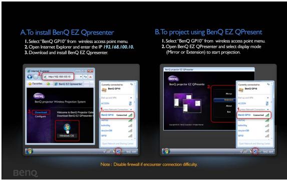 BENQ GP10 - Afficher l'écran du PC sur le projecteur sans fil - 3
