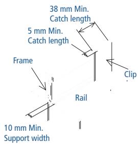 38 mm Min. Catch length 5 mm Min. Catch length Frame Rail Clip 10 mm Min. Support width
