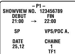 JVC HR-XV3EF - Acceder à l'écran du programme SHOWVIEW. - 1