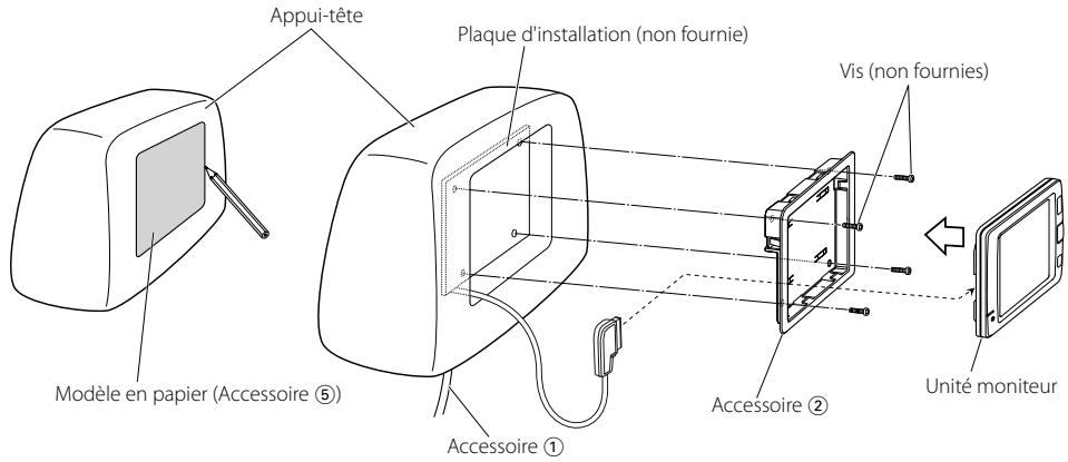KENWOOD KOS-L432 - Avant de monter le moniteur sur l'appuie-tête: - 1