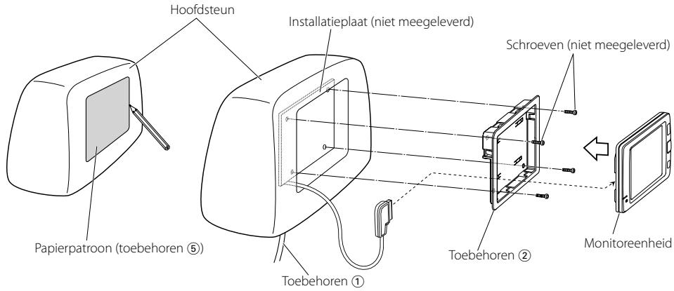 KENWOOD KOS-L432 - Alvorens de monitor op de hoofdsteun te bevestigen: - 1