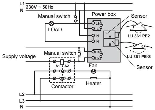 THEBEN LU361PE2 - LU 361 PE2 and LU 361 PE-S TWO SENSORS CAN BE CONNECTED TO ONE POWER BOX AT THE SAME TIME (See Fig. 7). - 2
