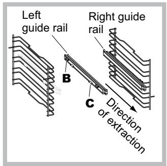 Left guide rail Right guide rail B C Direction of extraction