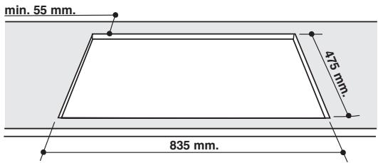 min. 55 mm. 475 mm. 835 mm.