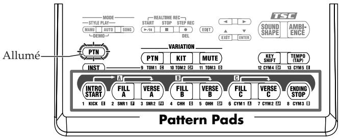 ROLAND DR-3 - Changer de motif avec les pads ([P]est allumé) - 1