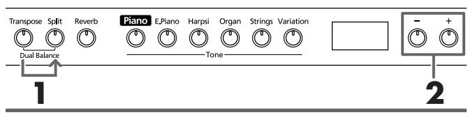 ROLAND HP-103E - ■ Regolare il bilanciamento di volume in Dual Play (Dual Balance) - 1
