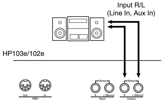 ROLAND HP-103E - Reproducir el sonido del HP103e/102e a través de los altavoces de un sistema de audio/Grabar la interpretación del HP103e/102e en un dispositivo de grabación - 1
