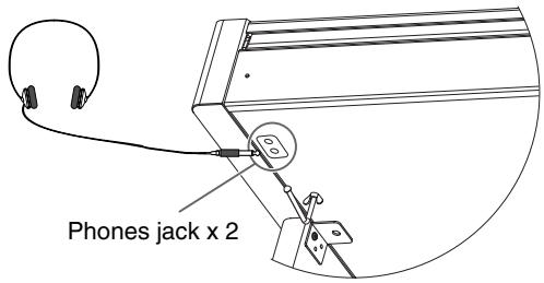 ROLAND HP-103E - Plug the headphones into the Phones jack located at the bottom left of the piano. - 1