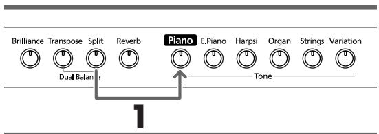 ROLAND HP-103E - While holding down the [Split] button and press the [Piano] button. - 1
