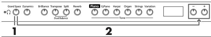 ROLAND HP103E - Diepte voor de hoofdtelefoon optimeren (Grand Space) - 1