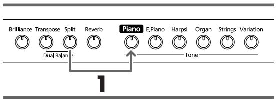 ROLAND HP103E - Maintenez le bouton [split] enfoncé et appuyez sur le bouton [piano]. - 1