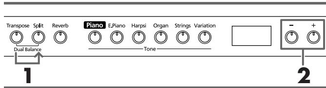 ROLAND HP103E - Lautstärkebalance im Dual-Modus - 1