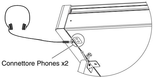 ROLAND HP103E - Collegate le cuffie al connettore Phones che si trova sul fondo a sinistra del pianoforte. - 1