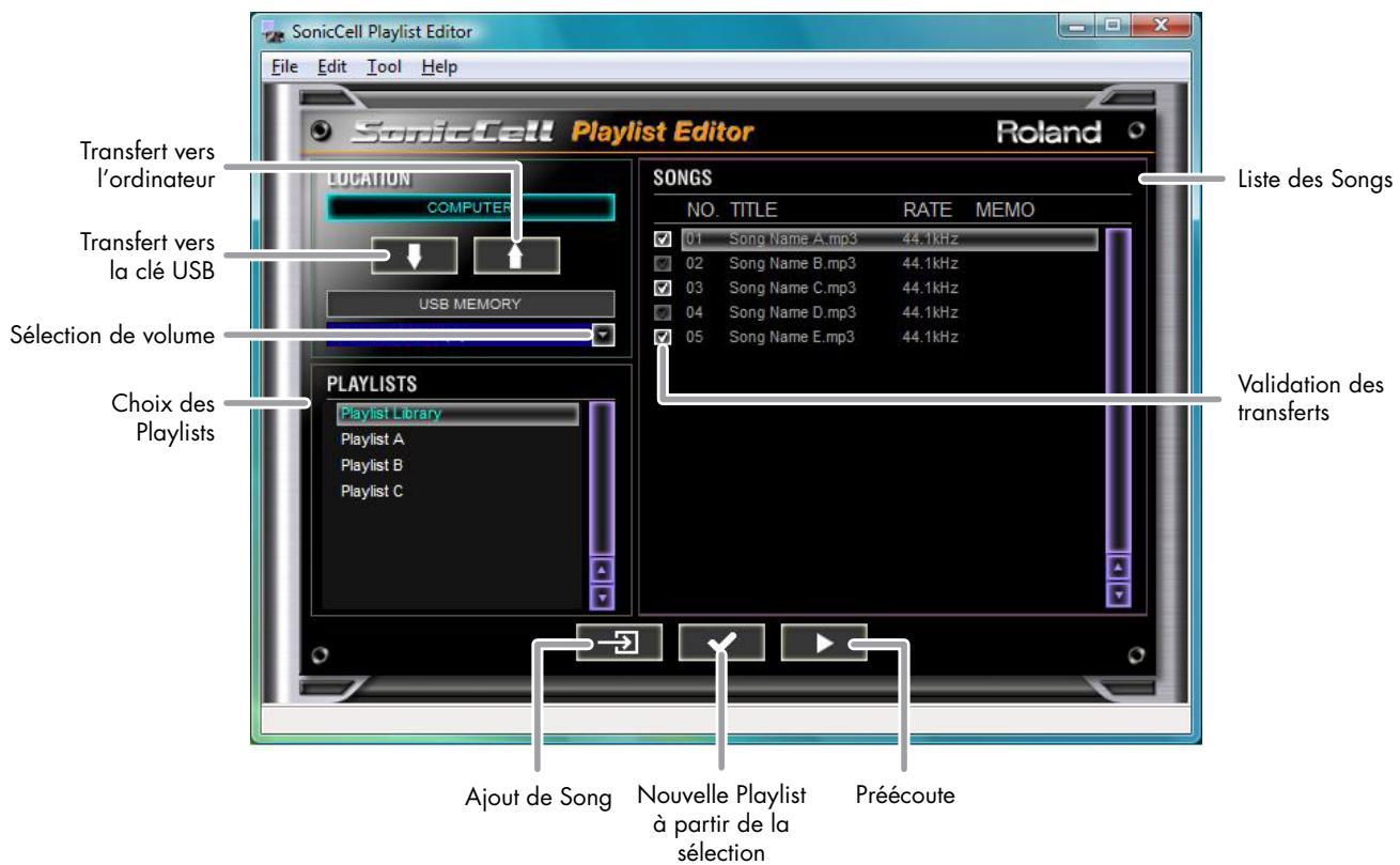 ROLAND SONICCELL PLAYLIST EDITOR - A propos de la bibliothèque des morceaux destinés aux listes de lecture (playlist library) - 1