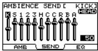 AMBIENCE SEND [ KICK ] K S 1 2 3 H C C R B A HEAD 50 AMB SEND EQ