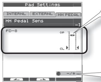 Pad Settings INTERNAL EXTERNAL HH PECAL HH Pedal Sens FD-8 OP CL -/+ -