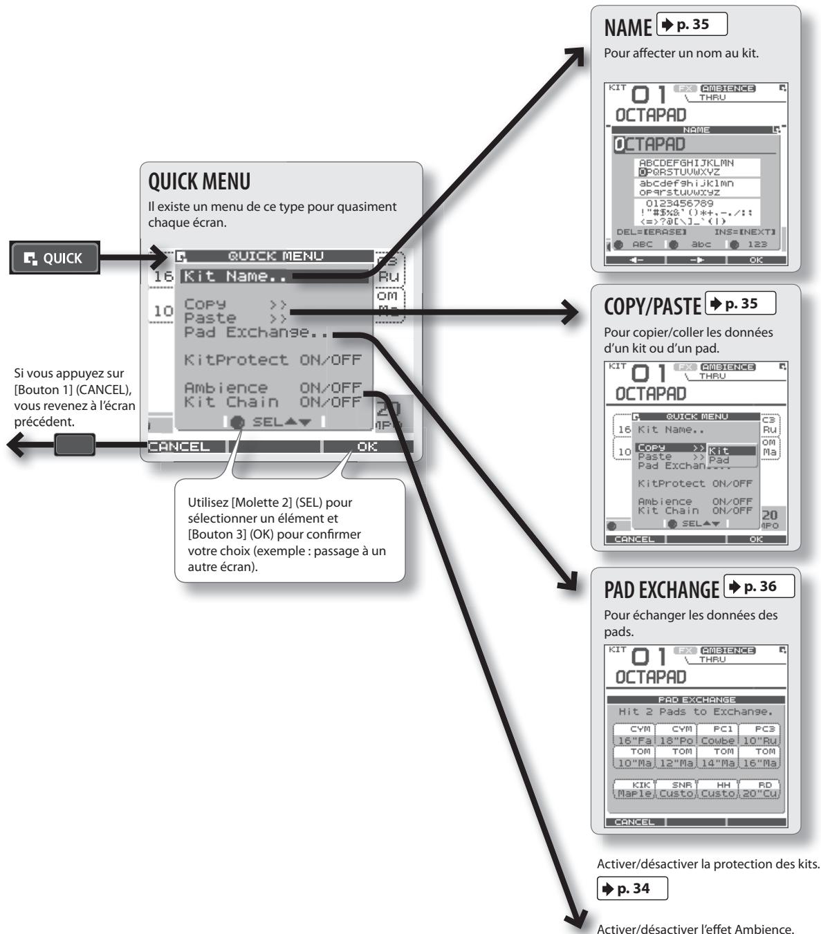 ROLAND SPD-30 - Écrans QUICK MENU - 1