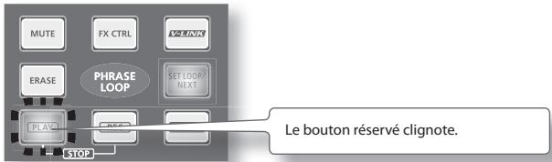 MUTE FX CTRL VELENT ERASE PHRASE LOOP SET LOOP NEXT PLAY CRRP STOP Le bouton réservé clignote.
