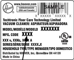 HOOVER FH50240 - Code de fabrication - 1