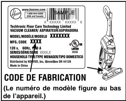 HOOVER HARD FLOOR CLEANER FH40030 - Code de fabrication - 1