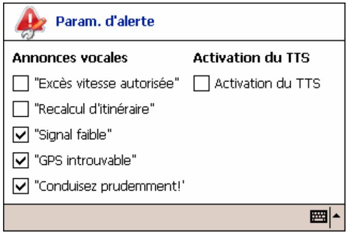 PACKARD BELL GPS 400 - Paramètres d'alertes - 2