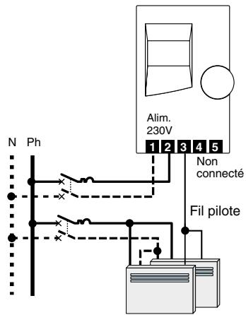 Alim. 230V 1 2 3 4 5 Non connecté Fil pilote N Ph