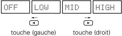 OFF LOW MID HIGH ← touche (gauche) → touche (droit)