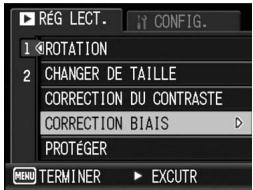 RÉG LECT. CONFIG. 1 ROTATION 2 CHANGER DE TAILLE CORRECTION DU CONTRASTE CORRECTION BIAIS PROTÉGER MENU TERMINER EXCUTR