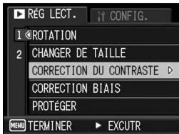 RÉG LECT. CONFIG. 1 ROTATION 2 CHANGER DE TAILLE CORRECTION DU CONTRASTE CORRECTION BIAIS PROTÉGER MENU TERMINER EXCUTR