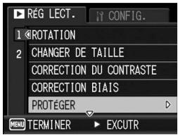 RÉG LECT. CONFIG. 1 ROTATION 2 CHANGER DE TAILLE CORRECTION DU CONTRASTE CORRECTION BIAIS PROTEGER MENU TERMINER EXCUTR