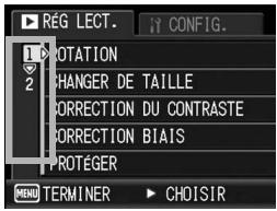 RÉG LECT. CONFIG. 1 2 ROTATION CHANGER DE TAILLE CORRECTION DU CONTRASTE CORRECTION BIAIS PROTEGER MENU TERMINER CHOISIR