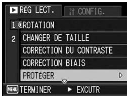 RÉG LECT. CONFIG. 1 ROTATION 2 CHANGER DE TAILLE CORRECTION DU CONTRASTE CORRECTION BIAIS PROTÉGER MENU TERMINER EXCUTR