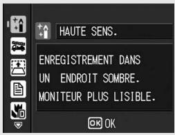 HAUTE SENS. ENREGISTREMENT DANS UN ENDROIT SOMBRE. MONITEUR PLUS LISIBLE.