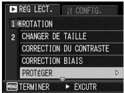RÉG LECT. CONFIG. 1 ROTATION 2 CHANGER DE TAILLE CORRECTION DU CONTRASTE CORRECTION BIAIS PROTEGER MENU TERMINER EXCUTR