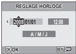 RICOH R50 - Appuyez sur la touche [▲] ou sur la touche [▼] pour sélectionner "reglage horloge" et appuyez sur la touche OK ou sur la touche [▶]. - 2