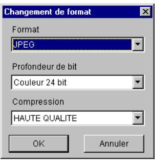 Changement de format Format JPEG Profondeur de bit Couleur 24 bit Compression HAUTE QUALITE OK Annuler
