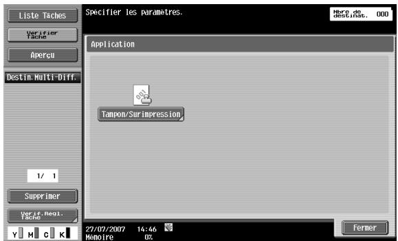 Liste Taches Verifier Tache Apercu Destin. Multi-Diff. Application Tampon/Sur Impression 1/ 1 Supprimer Verif. Negl. Tache 27/07/2007 14:46 Memoire 0% Fermer