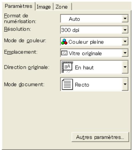 KONICA MINOLTA REAL TIME TWAIN 101 - Paramètres de l'onglet Paramètres - 1