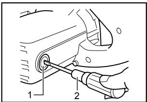 Technical diagram showing mechanical assembly with labeled parts 1 and 2