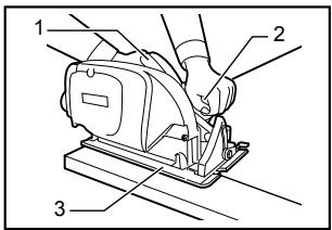 Technical diagram of a sewing machine with numbered parts labeled 1, 2, and 3