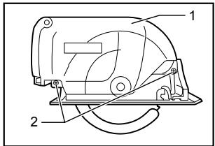 Technical diagram of a mechanical device with labeled parts 1 and 2