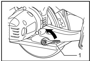 Technical diagram of a mechanical assembly with labeled parts and an arrow indicating motion direction