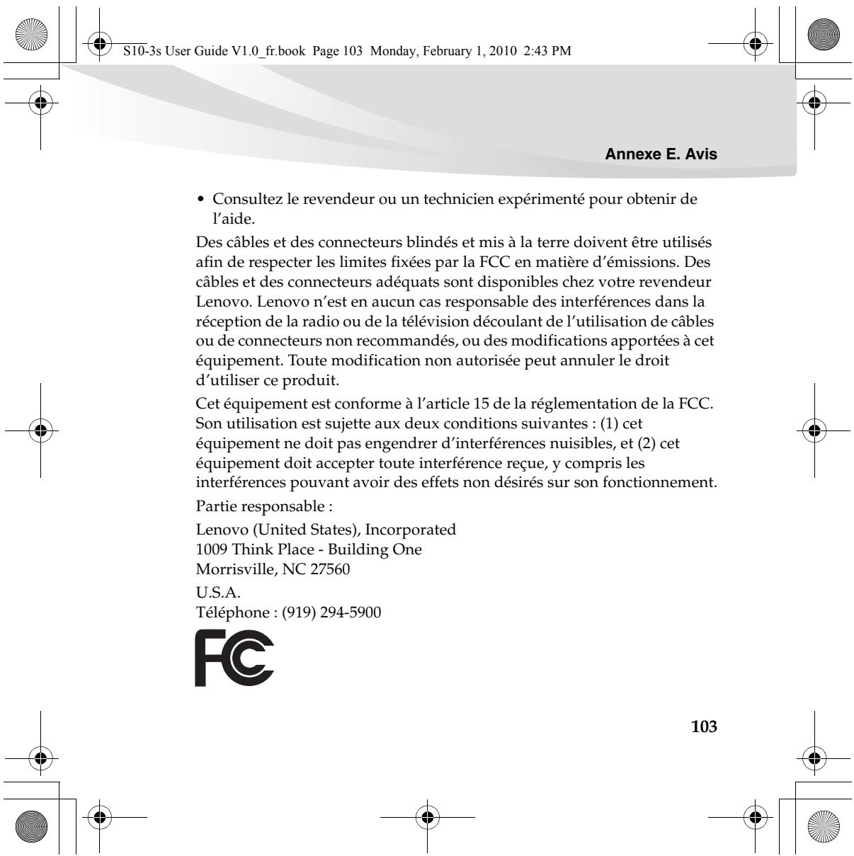LENOVO IDEAPAD S10-3S - Déclaration de la FCC (Federal Communications Commission) - 1
