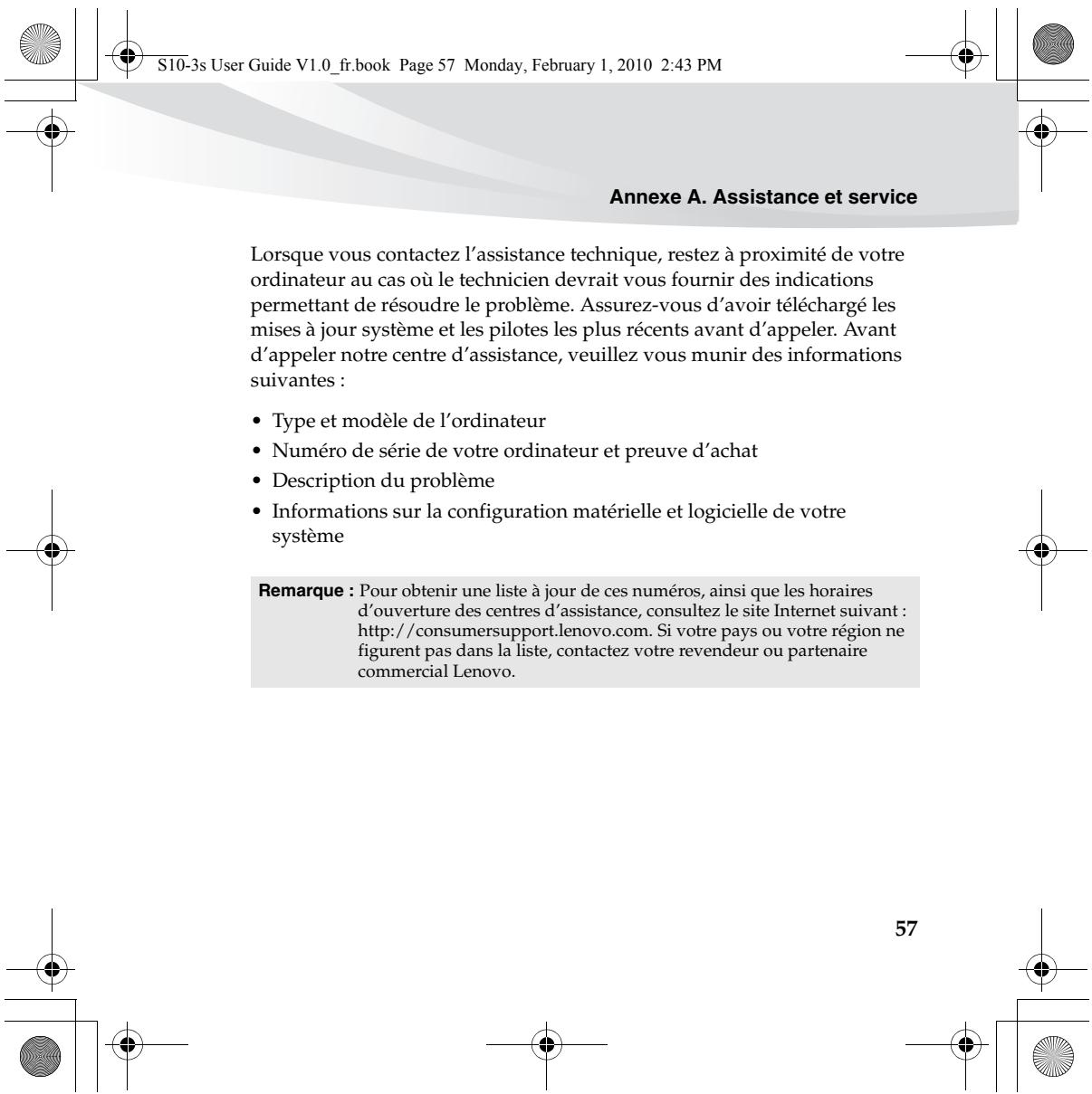 LENOVO IDEAPAD S10-3S - Annexe A. Assistance et service - 1